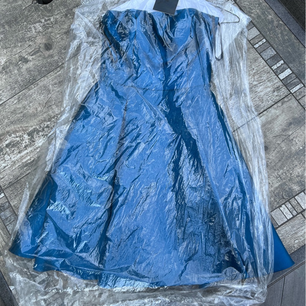 Alyce Paris Strapless Dress Size 6 Peacock Blue Style 3700 Satin Fit & Flare - Picture 11 of 11